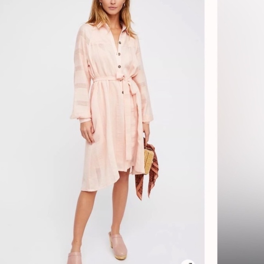FREE PEOPLE Great Escape Shirt‎ Dress Size Small Button Front Peach